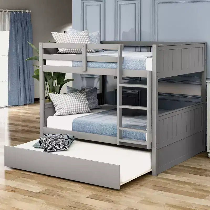 Letto a castello in legno Full Over Full con letto estraibile singolo
