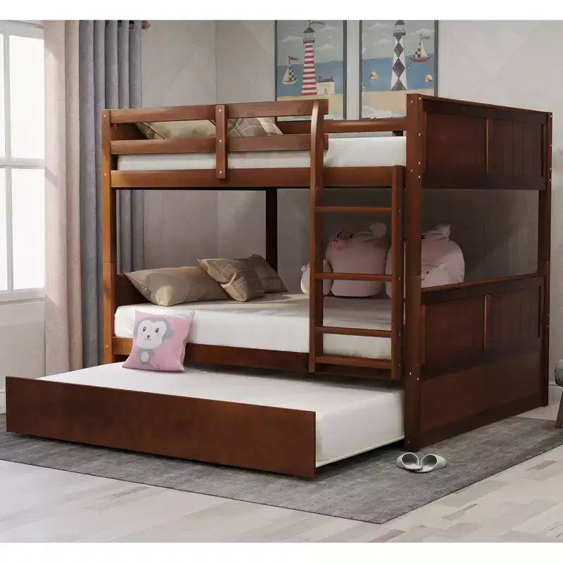 Letto a castello in legno Full Over Full con letto estraibile singolo