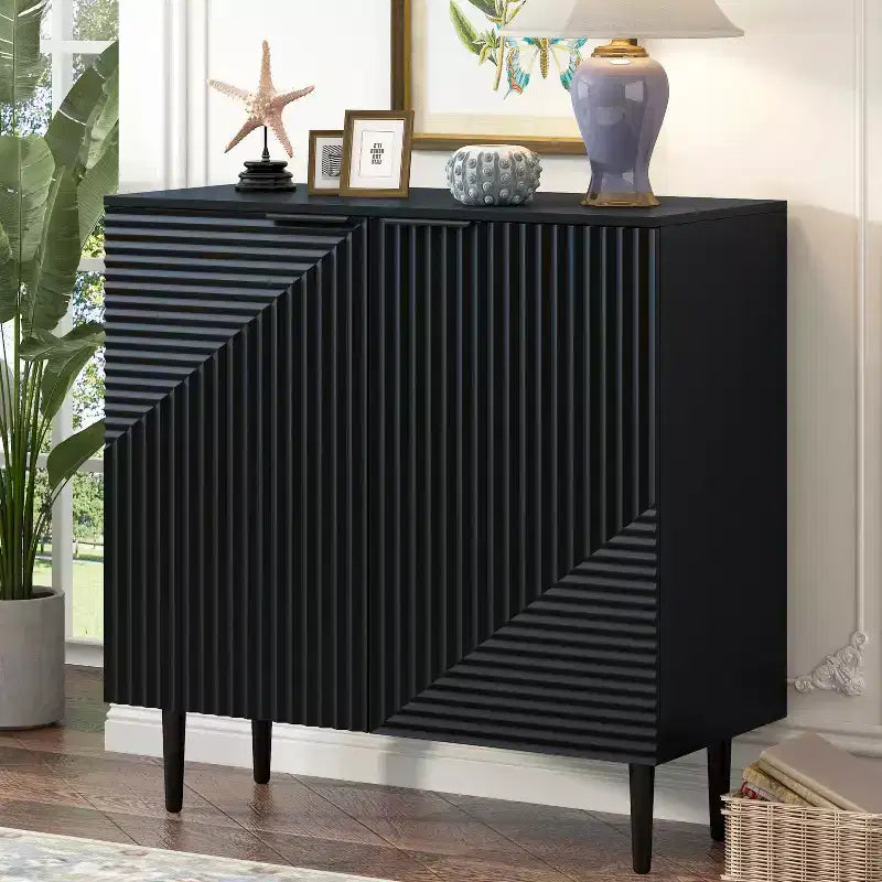 70W Set di 2 Madie Moderne Minimaliste Supporto TV Consolle TV Credenza con Anta Geometrica e Ripiano Regolabile