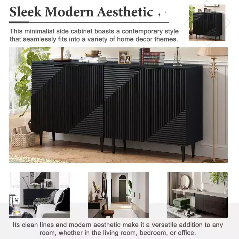 70W Set di 2 Madie Moderne Minimaliste Supporto TV Consolle TV Credenza con Anta Geometrica e Ripiano Regolabile