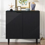 70W Set of 2 Modern Minimalist Sideboard TV Stand TV Console Buffet Cabinet with Geometric Door and Adjustable Shelf-ModernLuxe