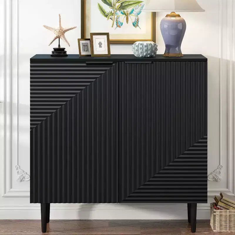 70W Set of 2 Modern Minimalist Sideboard TV Stand TV Console Buffet Cabinet with Geometric Door and Adjustable Shelf-ModernLuxe