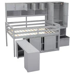Letto a soppalco di design moderno 108,2L x 42W con armadio, scrivania, cassetti e mensole