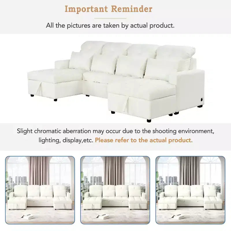 Divano Moderno Oversize a U 110 Divano Sezionale Versatile con Chaise Longue e Porte USB