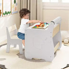 Tavolo e Sedia per Bambini 3 in 1 in Legno con Piano Rimovibile e Vano Portaoggetti Nascosto