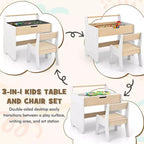 Tavolo e Sedia per Bambini 3 in 1 in Legno con Piano Rimovibile e Vano Portaoggetti Nascosto