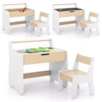 Tavolo e Sedia per Bambini 3 in 1 in Legno con Piano Rimovibile e Vano Portaoggetti Nascosto