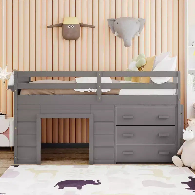 Letto a soppalco moderno, dimensioni singole, con mobiletto e mensola, 77.4L x 40.5W, Progettato per la vostra sicurezza