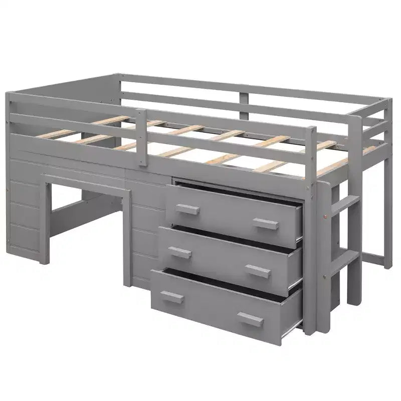 Letto a soppalco moderno, dimensioni singole, con mobiletto e mensola, 77.4L x 40.5W, Progettato per la vostra sicurezza