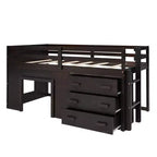 Letto a soppalco moderno, dimensioni singole, con mobiletto e mensola, 77.4L x 40.5W, Progettato per la vostra sicurezza