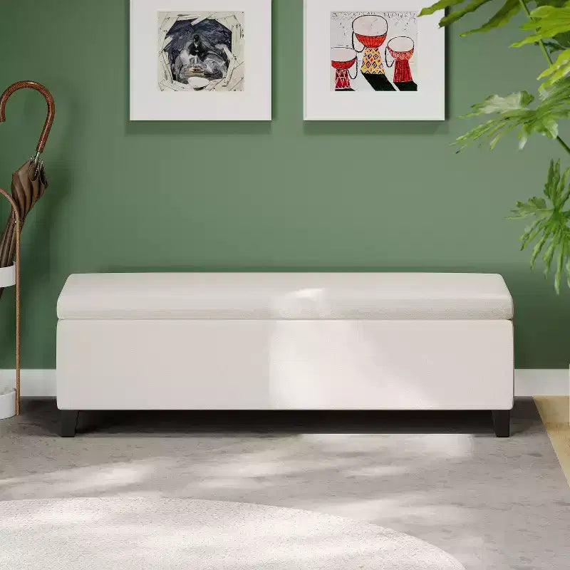 Contenitore panca moderna Linfield con rivestimento in tessuto Bouclé