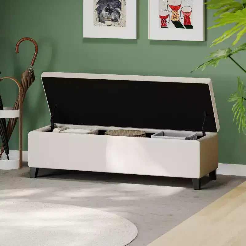 Contenitore panca moderna Linfield con rivestimento in tessuto Bouclé