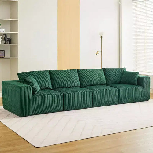 Divano Sezionale Cloud Modulare Moderno Lineare da 348 cm con Chaise Longue, Tessuto in Velluto a Coste, Nessun Montaggio Richiesto, Divano Letto Convertibile a Compressione