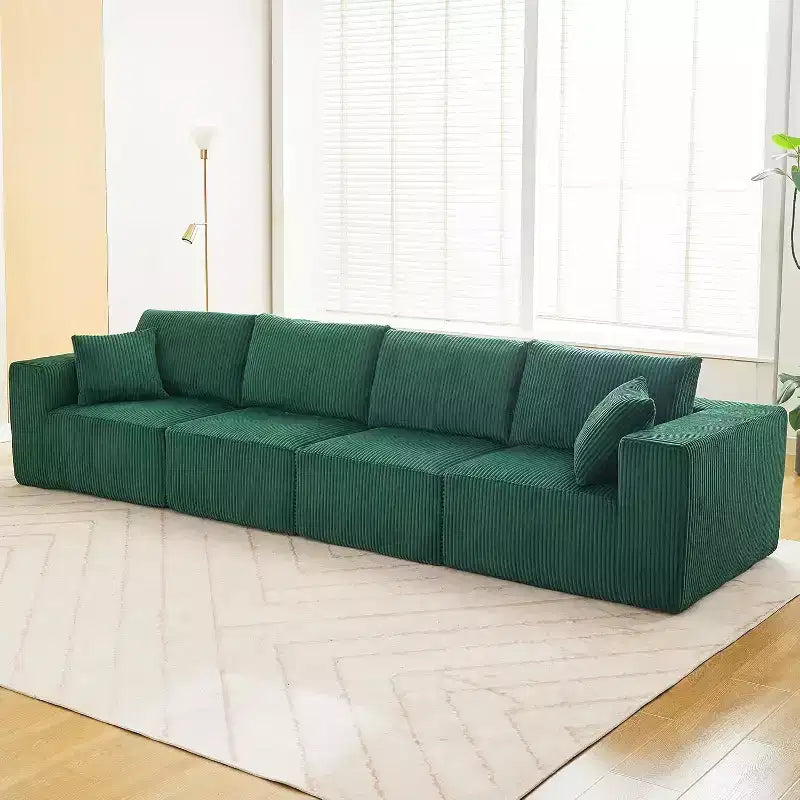 Divano Sezionale Cloud Modulare Moderno Lineare da 348 cm con Chaise Longue, Tessuto in Velluto a Coste, Nessun Montaggio Richiesto, Divano Letto Convertibile a Compressione
