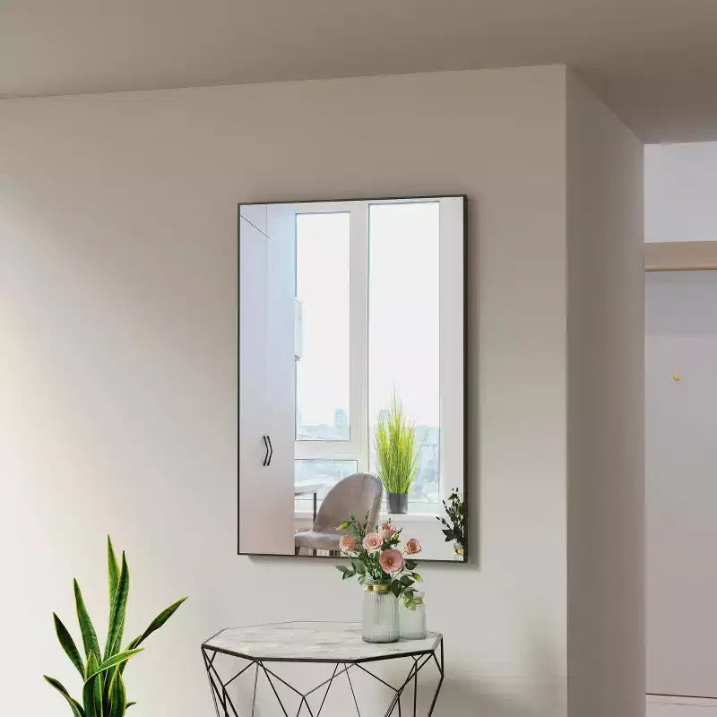 Specchio da bagno moderno nero 36x24: cornice in alluminio, verticale/orizzontale, decorativo