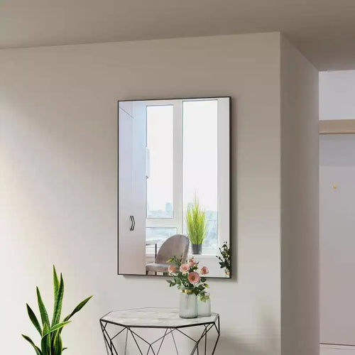 Specchio da bagno moderno nero 36x24: cornice in alluminio, verticale/orizzontale, decorativo