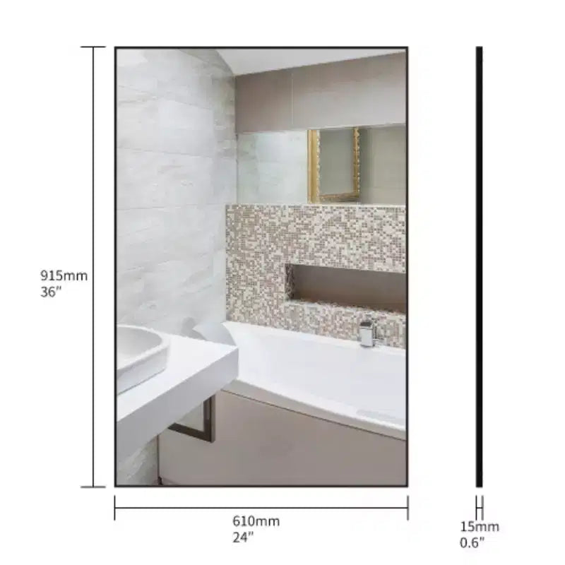 Specchio da bagno moderno nero 36x24: cornice in alluminio, verticale/orizzontale, decorativo