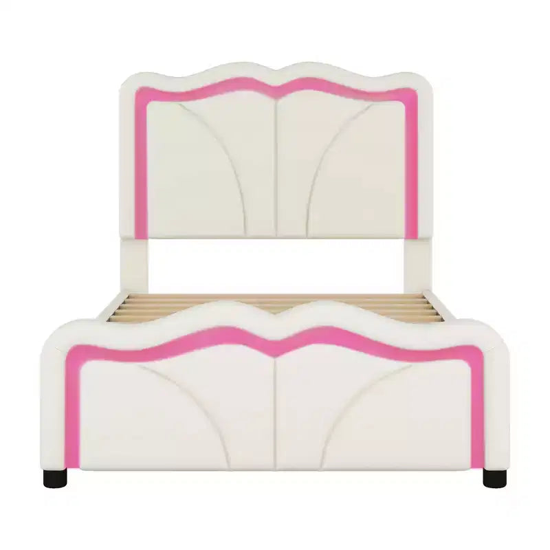 Letto a piattaforma imbottito in PU con testiera regolabile in altezza per la cameretta dei bambini, rosa