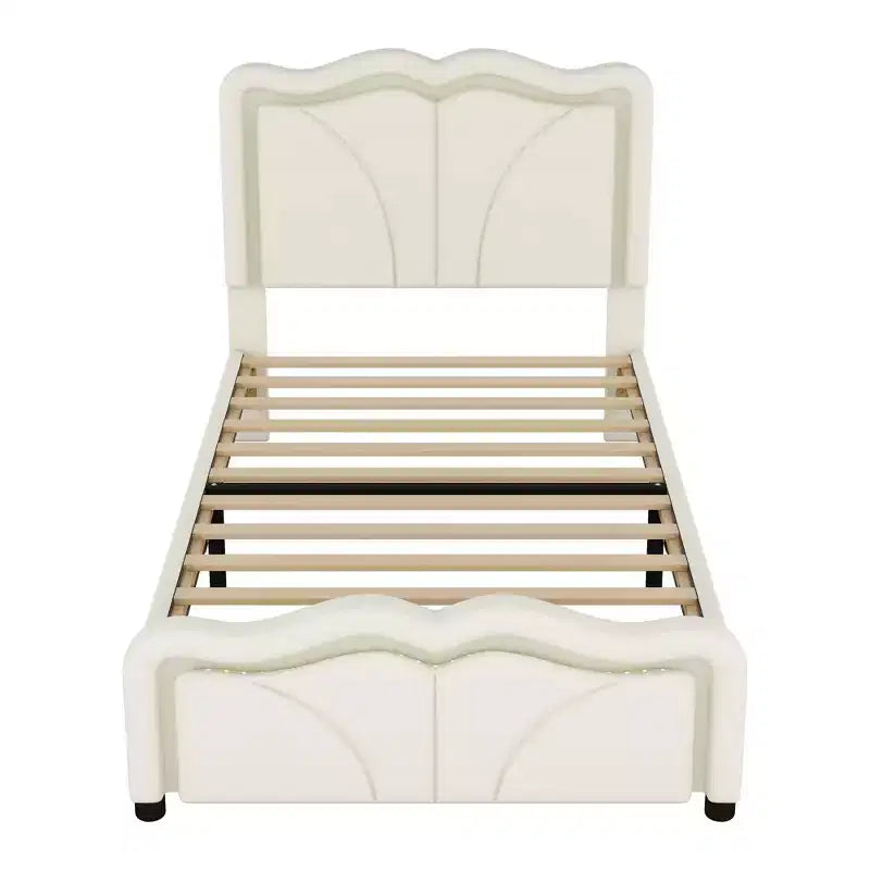 Letto a piattaforma imbottito in PU con testiera regolabile in altezza per la cameretta dei bambini, rosa