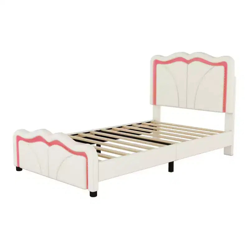 Letto a piattaforma imbottito in PU con testiera regolabile in altezza per la cameretta dei bambini, rosa
