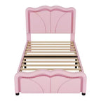 Letto a piattaforma imbottito in PU con testiera regolabile in altezza per la cameretta dei bambini, rosa