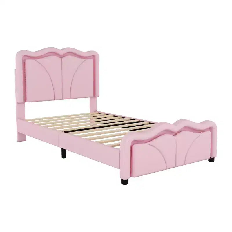 Letto a piattaforma imbottito in PU con testiera regolabile in altezza per la cameretta dei bambini, rosa