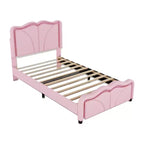 Letto a piattaforma imbottito in PU con testiera regolabile in altezza per la cameretta dei bambini, rosa