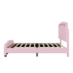 Letto a piattaforma imbottito in PU con testiera regolabile in altezza per la cameretta dei bambini, rosa