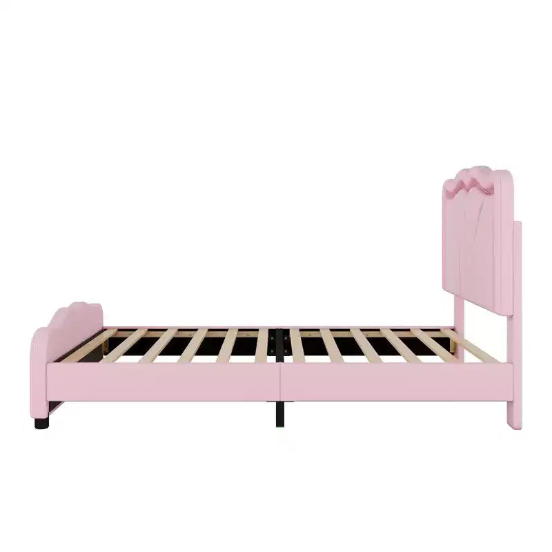 Letto a piattaforma imbottito in PU con testiera regolabile in altezza per la cameretta dei bambini, rosa
