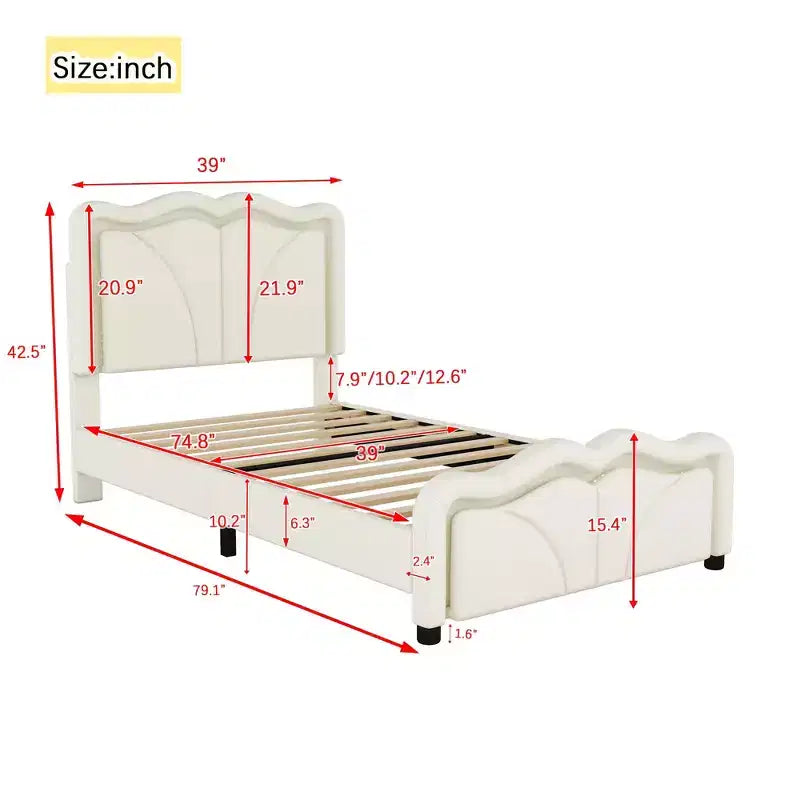 Letto a piattaforma imbottito in PU con testiera regolabile in altezza per la cameretta dei bambini, rosa
