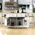 JVNOXK 48-inch Large 5-Wheel Kitchen Island with 2 Bar Stools, Power Outlet, Folding Table Top Storage Cart, Open Side Shelves, 2 Drawers, White