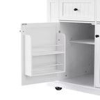 Isola da Cucina Grande da 48 Pollici con 5 Ruote e 2 Sgabelli da Bar, Presa di Corrente, Carrello Contenitore con Piano Pieghevole, Ripiani Laterali Aperti, 2 Cassetti, Bianco