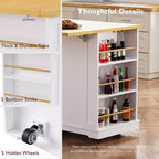 Isola da Cucina Grande da 48 Pollici con 5 Ruote e 2 Sgabelli da Bar, Presa di Corrente, Carrello Contenitore con Piano Pieghevole, Ripiani Laterali Aperti, 2 Cassetti, Bianco