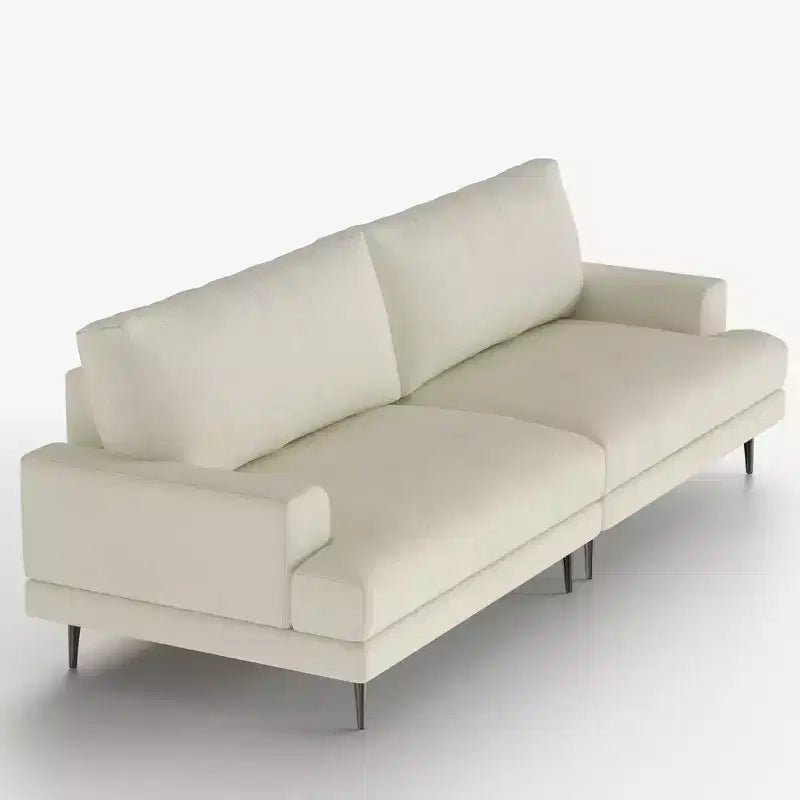 86.61 Divano a 3 Posti Moderno in Cotone con Cuscini dello Schienale Imbottiti in Piuma, Seduta Profonda, per Soggiorno, Beige