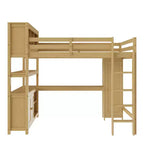 Letto a soppalco in legno con armadio e libreria, letto a soppalco Queen Size con guardaroba e scrivania per bambini, naturale