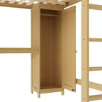 Letto a soppalco in legno con armadio e libreria, letto a soppalco Queen Size con guardaroba e scrivania per bambini, naturale