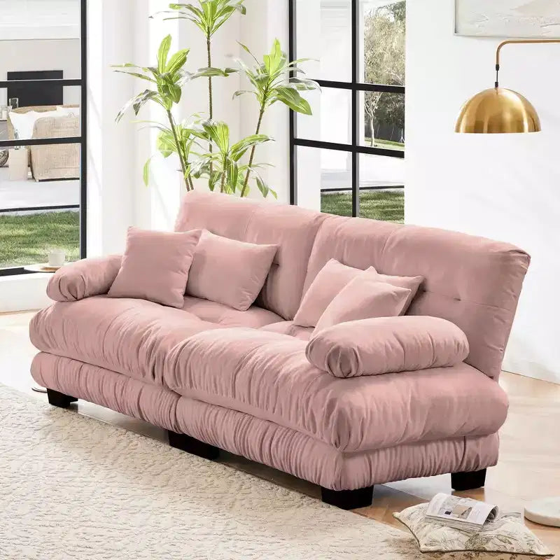 Divano a 2 Posti Cloud con 2 Cuscini Seduta, 2 Cuscini Lombari e 2 Cuscini Decorativi per Soggiorno Rosa