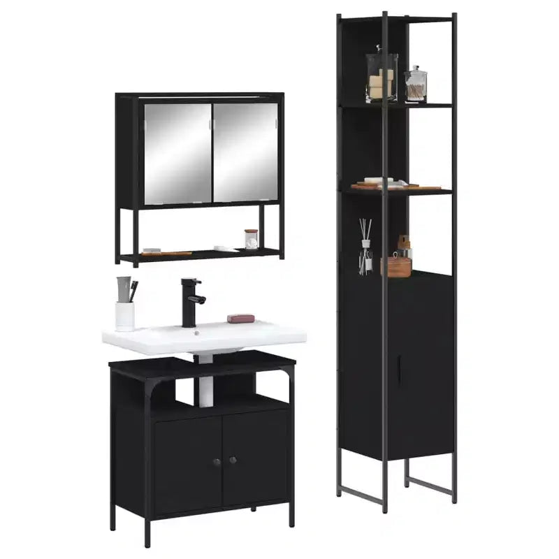 Set Mobili da Bagno con Mensola 3 pz Legno Multistrato Moderno Compatto