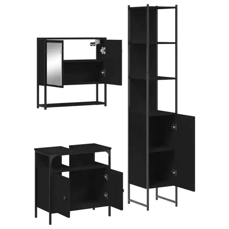 Set Mobili da Bagno con Mensola 3 pz Legno Multistrato Moderno Compatto