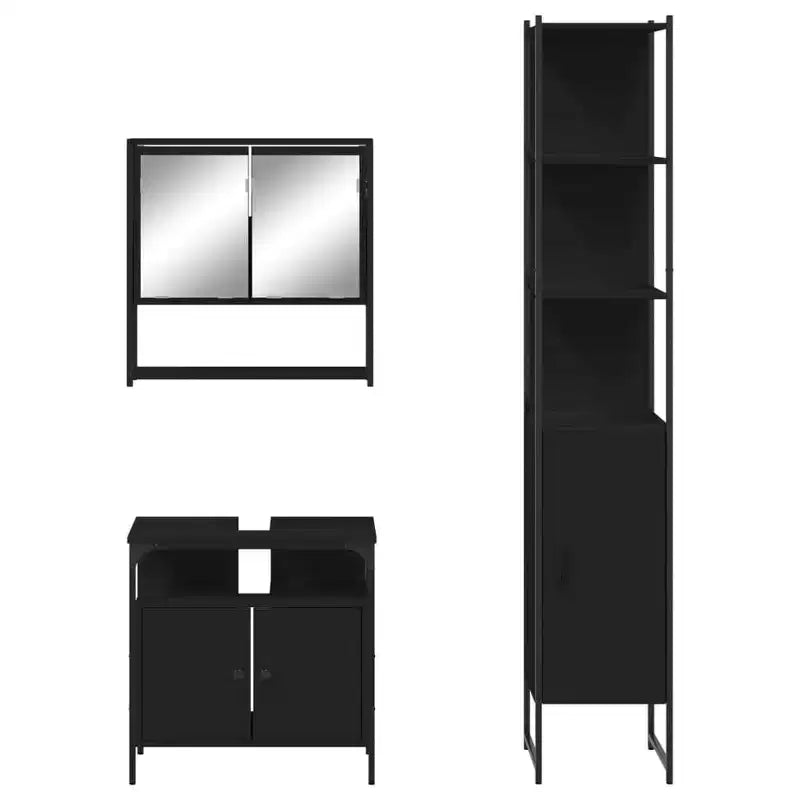 Set Mobili da Bagno con Mensola 3 pz Legno Multistrato Moderno Compatto