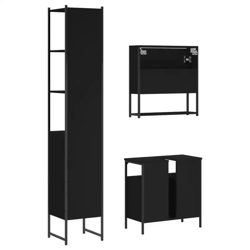 Set Mobili da Bagno con Mensola 3 pz Legno Multistrato Moderno Compatto