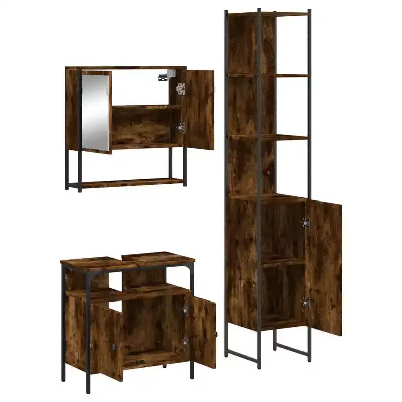 Set Mobili da Bagno con Mensola 3 pz Legno Multistrato Moderno Compatto