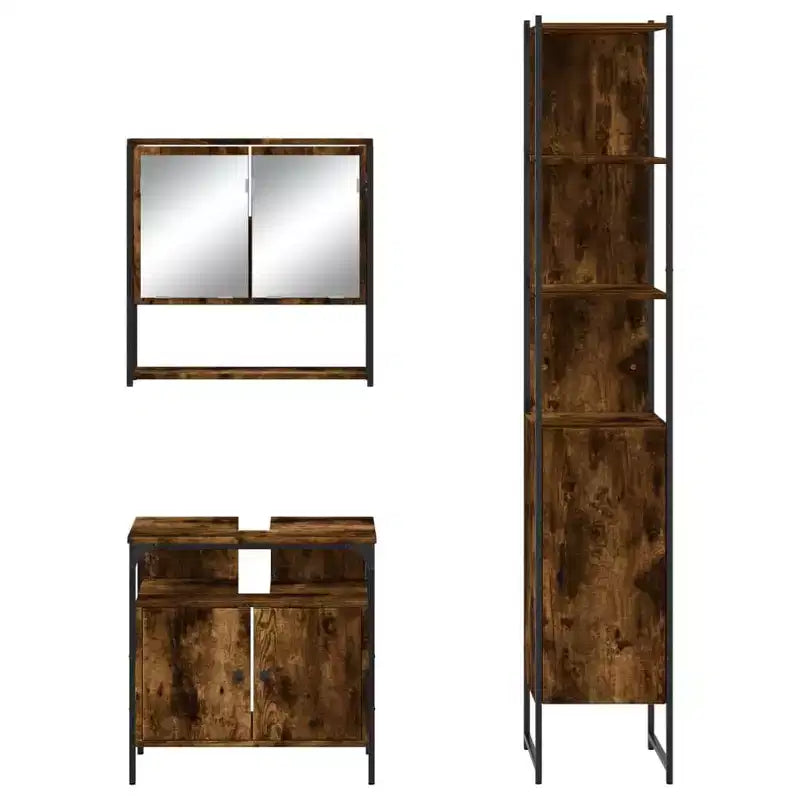 Set Mobili da Bagno con Mensola 3 pz Legno Multistrato Moderno Compatto