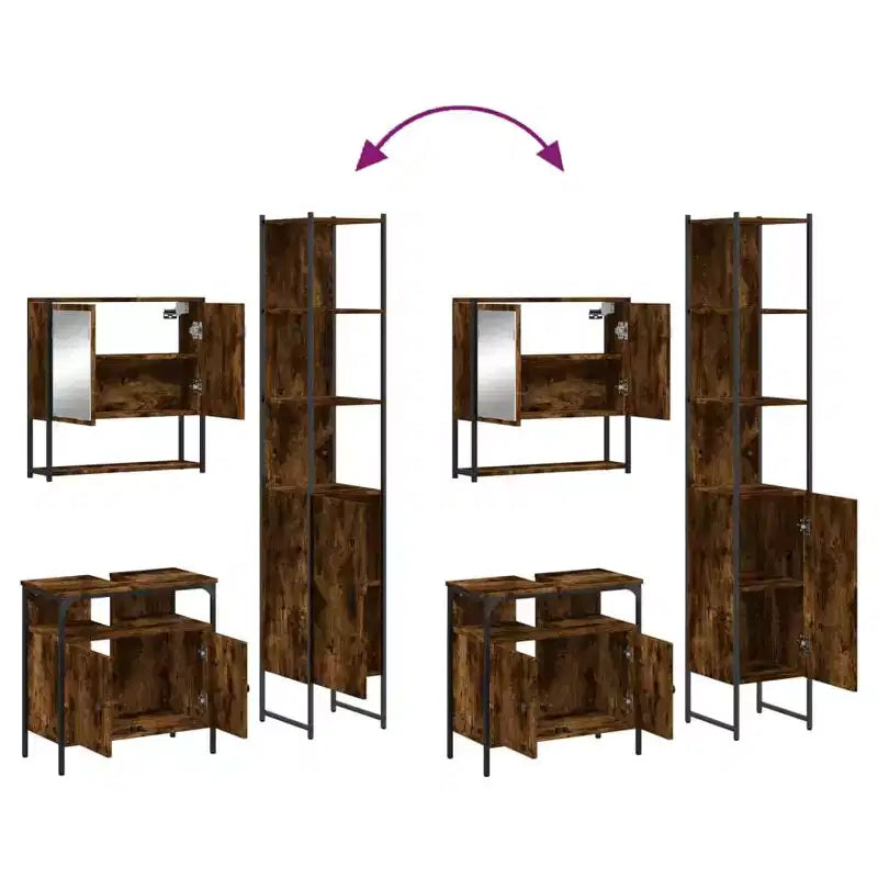 Set Mobili da Bagno con Mensola 3 pz Legno Multistrato Moderno Compatto