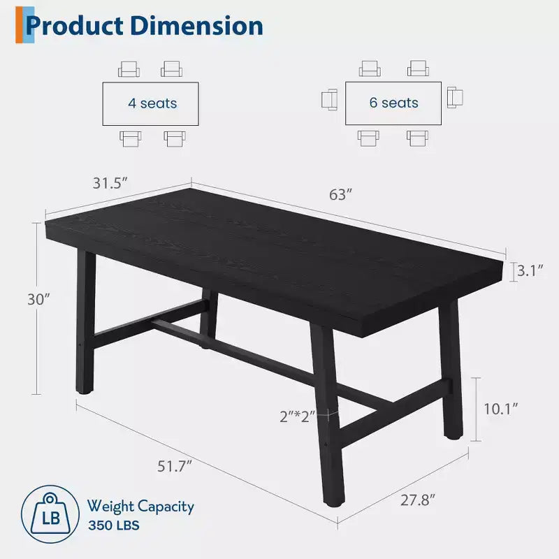 Tavolo da pranzo industriale per 4-6 persone, tavolo da cucina lungo 160 cm in legno con robusta struttura in metallo e finitura marrone rustico - Posti a sedere per 4 rettangolari