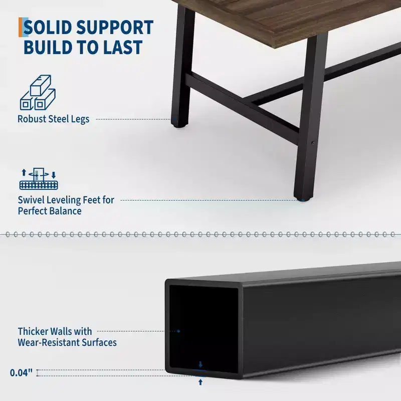 Tavolo da pranzo industriale per 4-6 persone, tavolo da cucina lungo 160 cm in legno con robusta struttura in metallo e finitura marrone rustico - Posti a sedere per 4 rettangolari