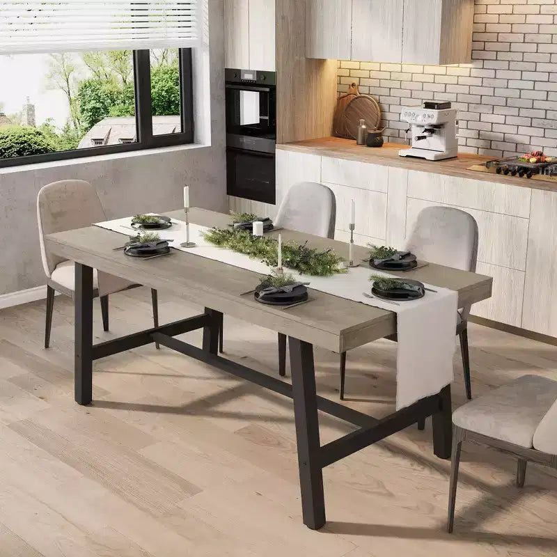 Tavolo da pranzo industriale per 4-6 persone, tavolo da cucina lungo 160 cm in legno con robusta struttura in metallo e finitura marrone rustico - Posti a sedere per 4 rettangolari