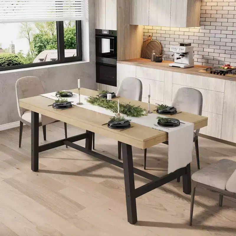 Tavolo da pranzo industriale per 4-6 persone, tavolo da cucina lungo 160 cm in legno con robusta struttura in metallo e finitura marrone rustico - Posti a sedere per 4 rettangolari
