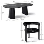 Set tavolo da pranzo allungabile da 47-83" per 8 persone, tavolo nero e 8 poltrone in velluto con eleganti gambe in metallo, ideale per riunioni