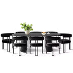 Set tavolo da pranzo allungabile da 47-83" per 8 persone, tavolo nero e 8 poltrone in velluto con eleganti gambe in metallo, ideale per riunioni